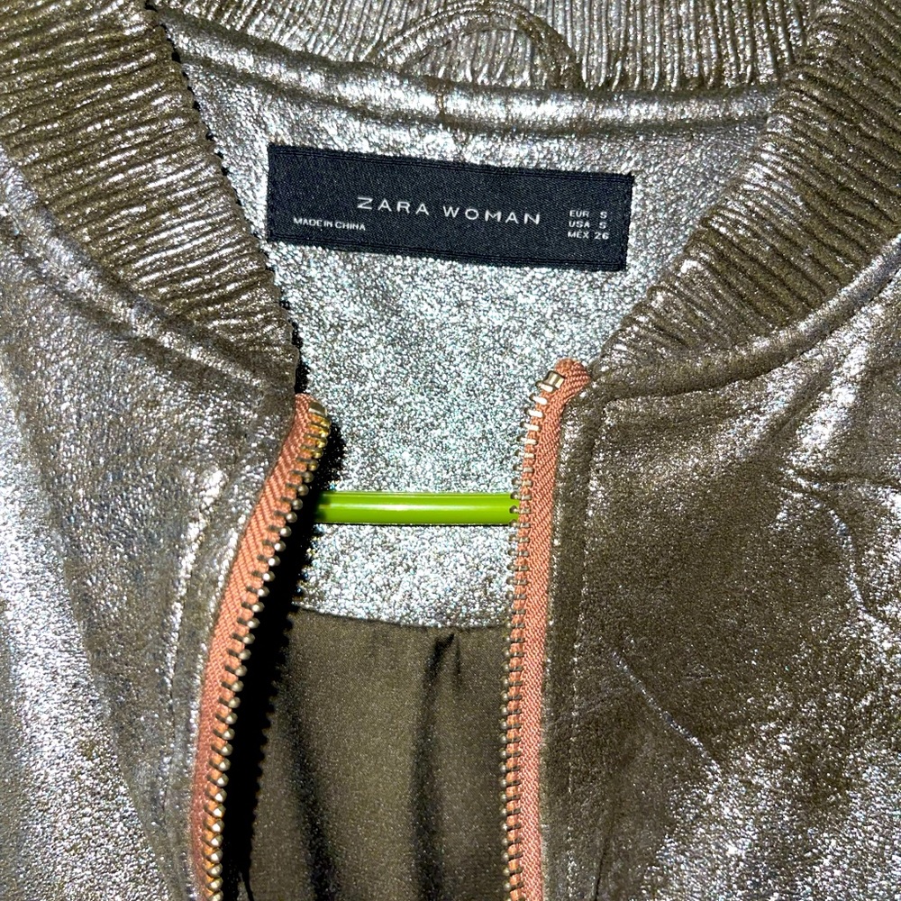 Zara Silver Metallic Bomber Jacket. Size - S